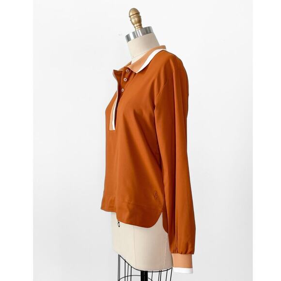 A. Putnam Long Sleeve Polo Golf Shirt in Terra Orange Brown Stripe Trim M - Picture 10 of 14